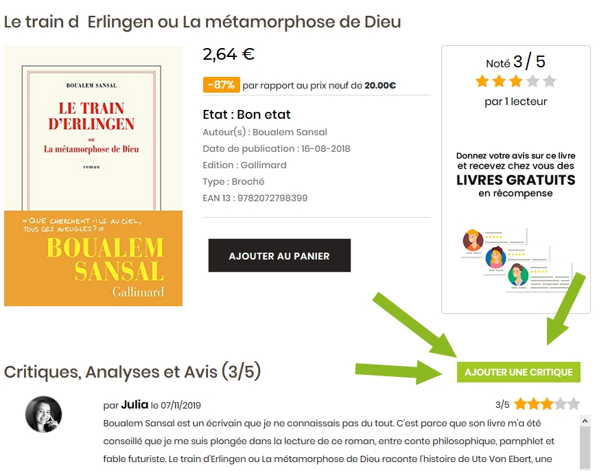 Ajouter une critique = livre gratuit