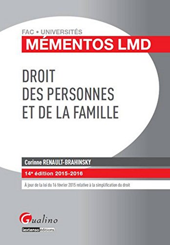 Mémentos LMD - Droit des personnes et de la famille 2015-2016, 14ème Ed.