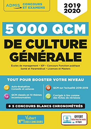 5000 QCM de culture générale + Actu en ligne mois par mois - Concours et examens 2019-2020